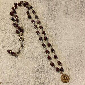 OHM OM Medallion Genuine Garnet Bead .925 Sterling Vermeil Pendant Necklace